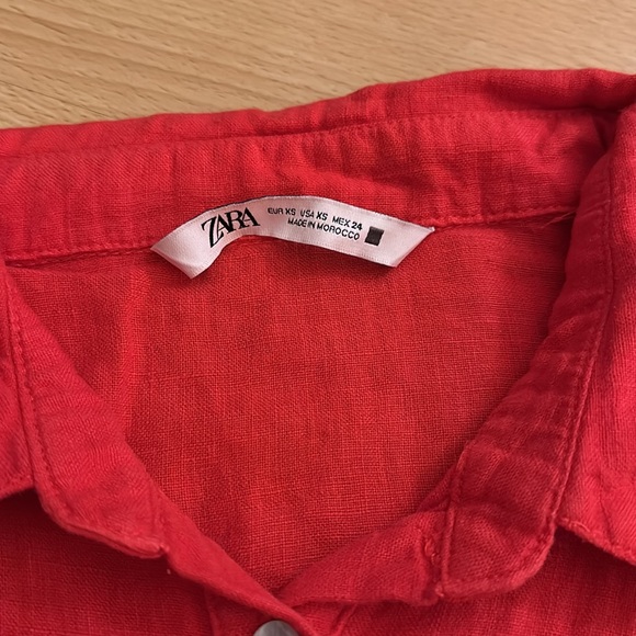 Zara red linen button down mini dress size extra small - Picture 5 of 6